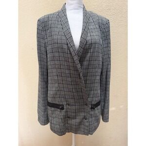 PAIGE Womens Glen Plaid Double Breasted Blazer Black White Zipper Detail Size M